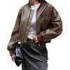 imageCicy Bell Womens Faux Leather Bomber Jackets Baseball Collar Zip Up Cropped Biker Coat with PocketsBrown