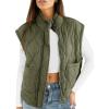 imageCicy Bell Womens Quilted Puffer Vest Stand Collar Zip Up Winter Lightweight Padded Gilet OuterwearArmy Green