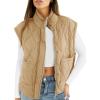 imageCicy Bell Womens Quilted Puffer Vest Stand Collar Zip Up Winter Lightweight Padded Gilet OuterwearKhaki