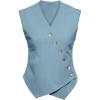 imageCicy Bell Womens Waistcoat Vest Sleeveless Blazers V Neck Button Up Asymmetrical Hem Work Office Suit VestsBlue