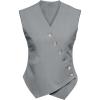imageCicy Bell Womens Waistcoat Vest Sleeveless Blazers V Neck Button Up Asymmetrical Hem Work Office Suit VestsGrey
