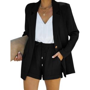 imageCicy Bell Womens 2 Piece Suit Sets Casual Long Sleeve Blazer Jackets and High Waisted Shorts OutfitsBlack