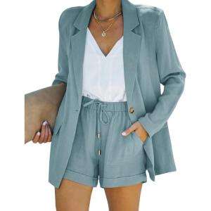 imageCicy Bell Womens 2 Piece Suit Sets Casual Long Sleeve Blazer Jackets and High Waisted Shorts OutfitsGreen