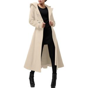 imageCicy Bell Womens Long DoubleBreasted Hooded Coat Winter Warm Wool Trench Coat with BeltsApricot