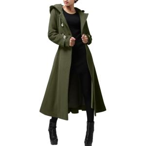 imageCicy Bell Womens Long DoubleBreasted Hooded Coat Winter Warm Wool Trench Coat with BeltsArmy Green