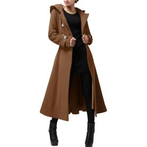 imageCicy Bell Womens Long DoubleBreasted Hooded Coat Winter Warm Wool Trench Coat with BeltsBrown