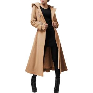 imageCicy Bell Womens Long DoubleBreasted Hooded Coat Winter Warm Wool Trench Coat with BeltsCamel