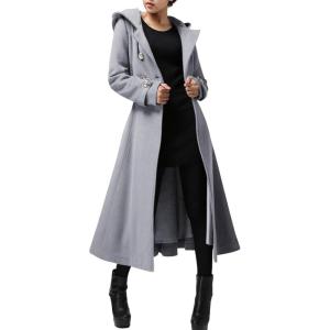 imageCicy Bell Womens Long DoubleBreasted Hooded Coat Winter Warm Wool Trench Coat with BeltsGrey