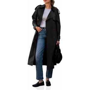 imageCicy Bell Womens Long Trench Coat Double Breasted Classic Lapel Fall Overcoat with BeltBlack