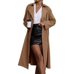 imageCicy Bell Womens Long Trench Coat Double Breasted Lapel Midi Jacket with Belt OvercoatDark Khaki