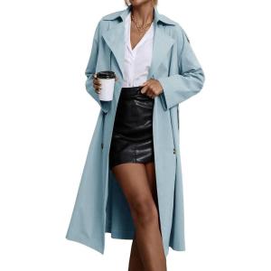 imageCicy Bell Womens Long Trench Coat Double Breasted Lapel Midi Jacket with Belt OvercoatSky Blue