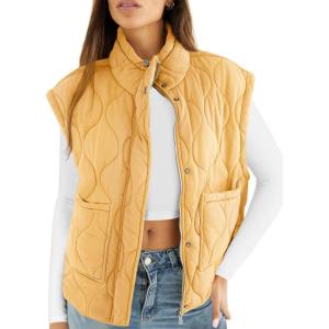 imageCicy Bell Womens Quilted Puffer Vest Stand Collar Zip Up Winter Lightweight Padded Gilet OuterwearLight Yellow