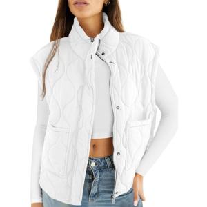 imageCicy Bell Womens Quilted Puffer Vest Stand Collar Zip Up Winter Lightweight Padded Gilet OuterwearWhite