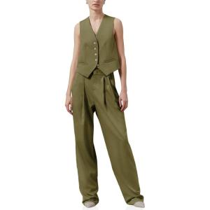 imageCicy Bell Womens Vest Sets 2 Piece Outfits Sleeveless Blazer Waistcoat and Dress Pants Suits Dressy CasualArmy Green
