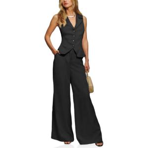 imageCicy Bell Womens Vest Sets Summer 2 Piece Outfits Button Crop Blazer Vest and Wide Leg Pant SuitsBlack