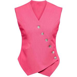 imageCicy Bell Womens Waistcoat Vest Sleeveless Blazers V Neck Button Up Asymmetrical Hem Work Office Suit VestsBright Pink