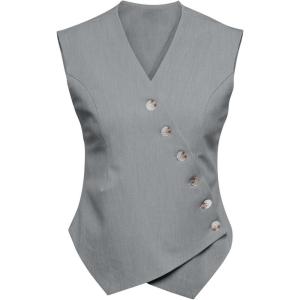 imageCicy Bell Womens Waistcoat Vest Sleeveless Blazers V Neck Button Up Asymmetrical Hem Work Office Suit VestsGrey