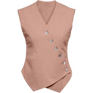 imageCicy Bell Womens Waistcoat Vest Sleeveless Blazers V Neck Button Up Asymmetrical Hem Work Office Suit VestsLight Pink