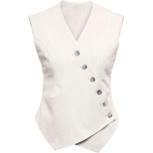 imageCicy Bell Womens Waistcoat Vest Sleeveless Blazers V Neck Button Up Asymmetrical Hem Work Office Suit VestsWhite