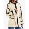 imageCicy Bell Womens Belted Wool Jacket Trendy Contrast Trim Peacoat Open Front 2024 Fall Trench CoatBeige