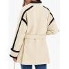 imageCicy Bell Womens Belted Wool Jacket Trendy Contrast Trim Peacoat Open Front 2024 Fall Trench CoatBeige