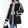 imageCicy Bell Womens Belted Wool Jacket Trendy Contrast Trim Peacoat Open Front 2024 Fall Trench CoatBlack