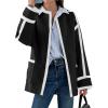 imageCicy Bell Womens Belted Wool Jacket Trendy Contrast Trim Peacoat Open Front 2024 Fall Trench CoatBlack