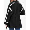 imageCicy Bell Womens Belted Wool Jacket Trendy Contrast Trim Peacoat Open Front 2024 Fall Trench CoatBlack