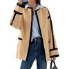 imageCicy Bell Womens Belted Wool Jacket Trendy Contrast Trim Peacoat Open Front 2024 Fall Trench CoatKhaki