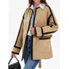 imageCicy Bell Womens Belted Wool Jacket Trendy Contrast Trim Peacoat Open Front 2024 Fall Trench CoatKhaki