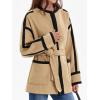 imageCicy Bell Womens Belted Wool Jacket Trendy Contrast Trim Peacoat Open Front 2024 Fall Trench CoatKhaki