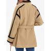 imageCicy Bell Womens Belted Wool Jacket Trendy Contrast Trim Peacoat Open Front 2024 Fall Trench CoatKhaki