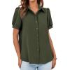 imageCicy Bell Womens Button Down Shirts Short Sleeve Collared Casual Puff Sleeve Shirt Tops BlousesArmy Green