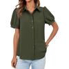 imageCicy Bell Womens Button Down Shirts Short Sleeve Collared Casual Puff Sleeve Shirt Tops BlousesArmy Green