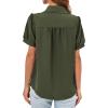 imageCicy Bell Womens Button Down Shirts Short Sleeve Collared Casual Puff Sleeve Shirt Tops BlousesArmy Green