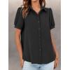 imageCicy Bell Womens Button Down Shirts Short Sleeve Collared Casual Puff Sleeve Shirt Tops BlousesBlack