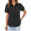 imageCicy Bell Womens Button Down Shirts Short Sleeve Collared Casual Puff Sleeve Shirt Tops BlousesBlack