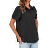imageCicy Bell Womens Button Down Shirts Short Sleeve Collared Casual Puff Sleeve Shirt Tops BlousesBlack