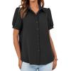 imageCicy Bell Womens Button Down Shirts Short Sleeve Collared Casual Puff Sleeve Shirt Tops BlousesBlack