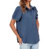imageCicy Bell Womens Button Down Shirts Short Sleeve Collared Casual Puff Sleeve Shirt Tops BlousesBlue