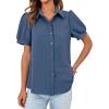 imageCicy Bell Womens Button Down Shirts Short Sleeve Collared Casual Puff Sleeve Shirt Tops BlousesBlue