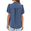 imageCicy Bell Womens Button Down Shirts Short Sleeve Collared Casual Puff Sleeve Shirt Tops BlousesBlue