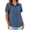imageCicy Bell Womens Button Down Shirts Short Sleeve Collared Casual Puff Sleeve Shirt Tops BlousesBlue