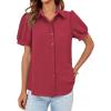 imageCicy Bell Womens Button Down Shirts Short Sleeve Collared Casual Puff Sleeve Shirt Tops BlousesDark Red