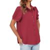 imageCicy Bell Womens Button Down Shirts Short Sleeve Collared Casual Puff Sleeve Shirt Tops BlousesDark Red