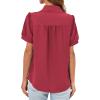 imageCicy Bell Womens Button Down Shirts Short Sleeve Collared Casual Puff Sleeve Shirt Tops BlousesDark Red