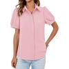 imageCicy Bell Womens Button Down Shirts Short Sleeve Collared Casual Puff Sleeve Shirt Tops BlousesPink