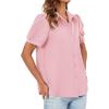 imageCicy Bell Womens Button Down Shirts Short Sleeve Collared Casual Puff Sleeve Shirt Tops BlousesPink