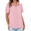 imageCicy Bell Womens Button Down Shirts Short Sleeve Collared Casual Puff Sleeve Shirt Tops BlousesPink