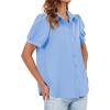 imageCicy Bell Womens Button Down Shirts Short Sleeve Collared Casual Puff Sleeve Shirt Tops BlousesSky Blue